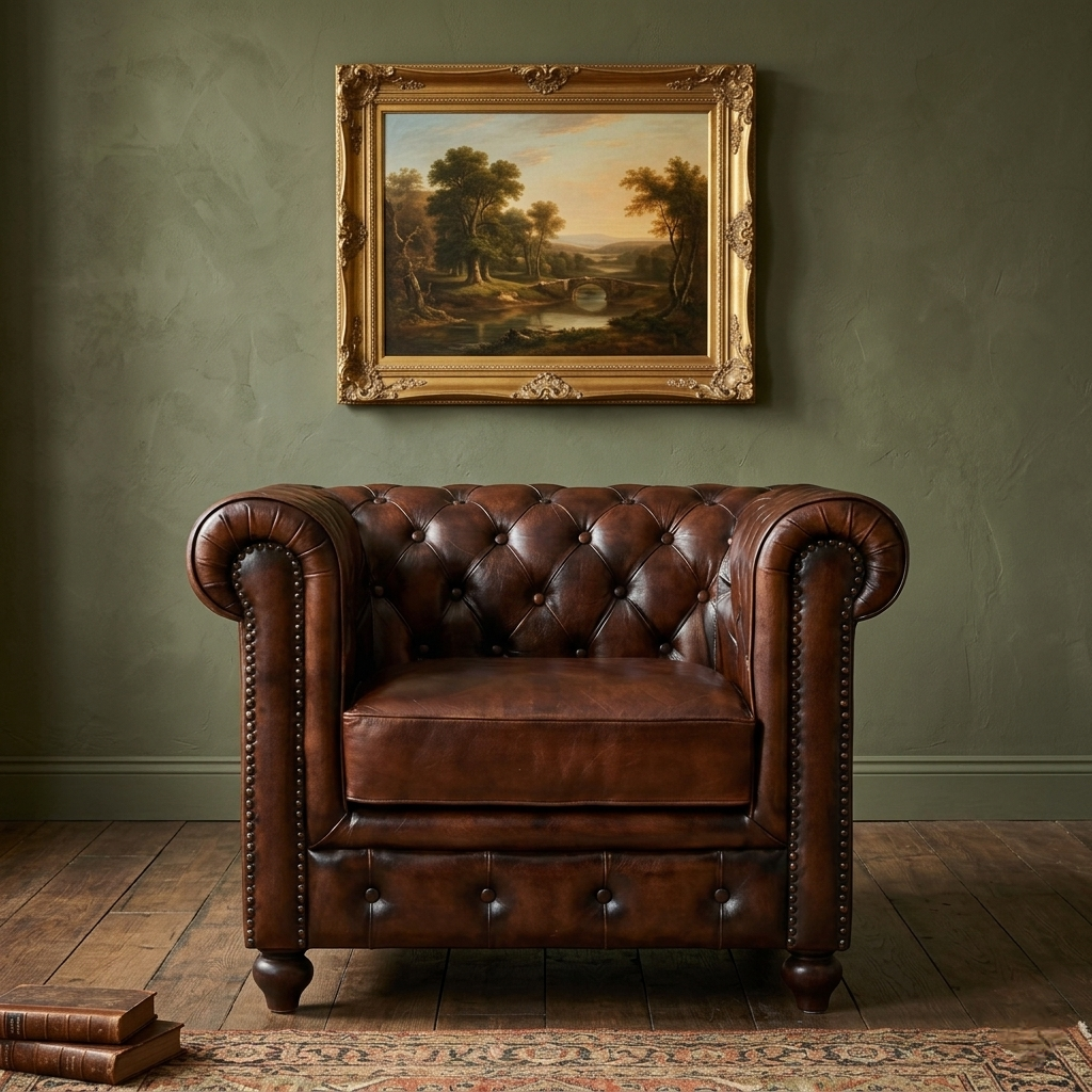 1 Seater Leather Sofa in Brown Finish - styled room view