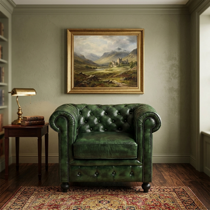 1 Seater Leather Sofa in Green Color - styled room view
