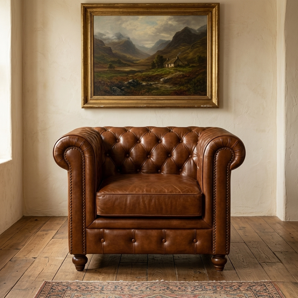 1 Seater Leather Sofa in Tan Finish - styled room view
