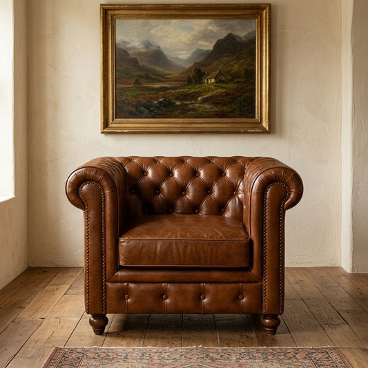 1 Seater Leather Sofa in Tan Finish - styled room view