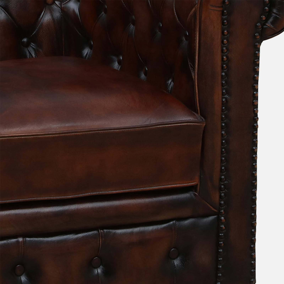 1 Seater Leather Sofa in Brown Finish - detail view