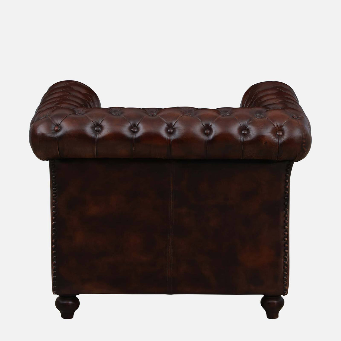 1 Seater Leather Sofa in Brown Finish - back view