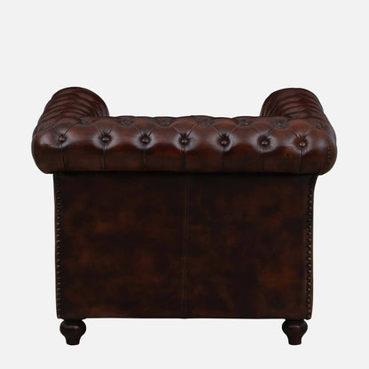 1 Seater Leather Sofa in Brown Finish - back view