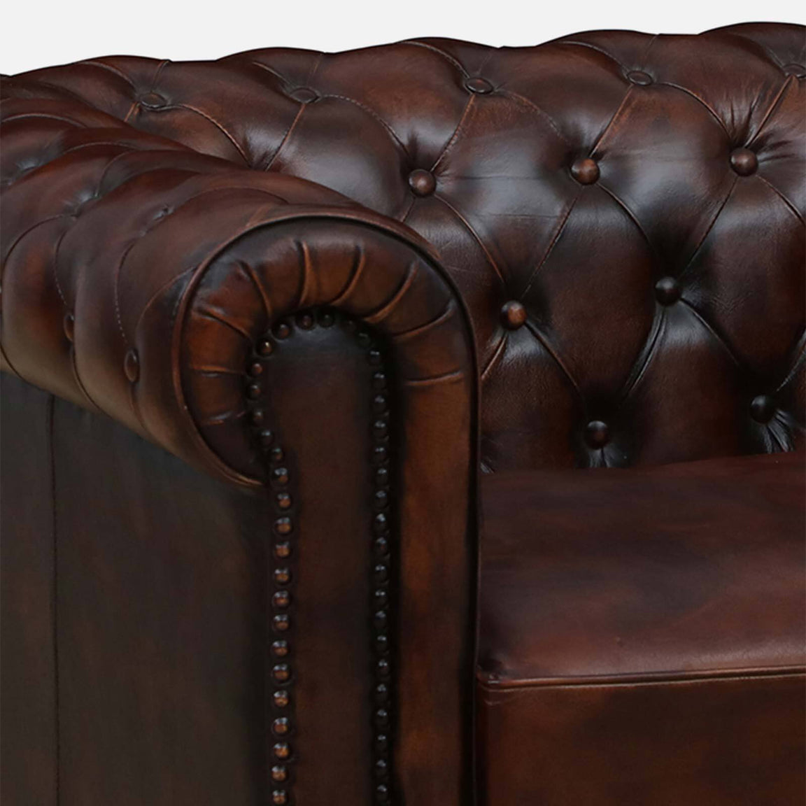 1 Seater Leather Sofa in Brown Finish - close-up detail