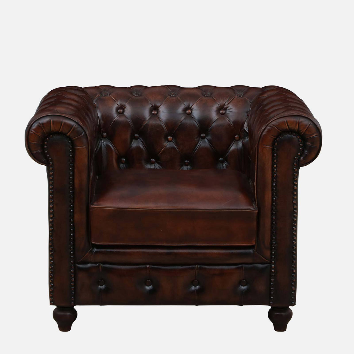 1 Seater Leather Sofa in Brown Finish - front view