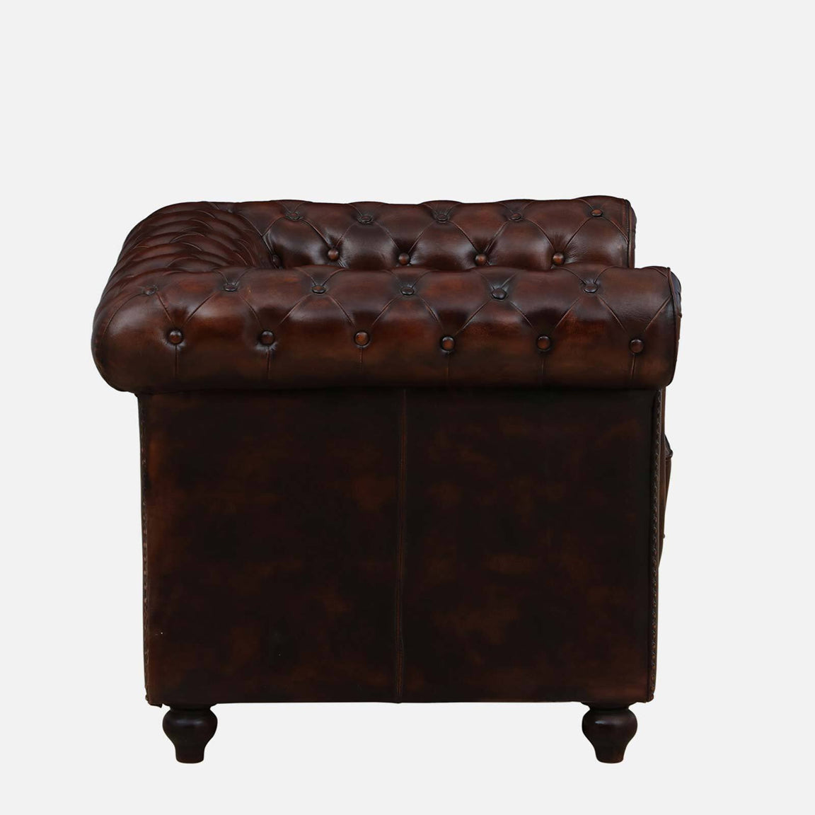 1 Seater Leather Sofa in Brown Finish - side view