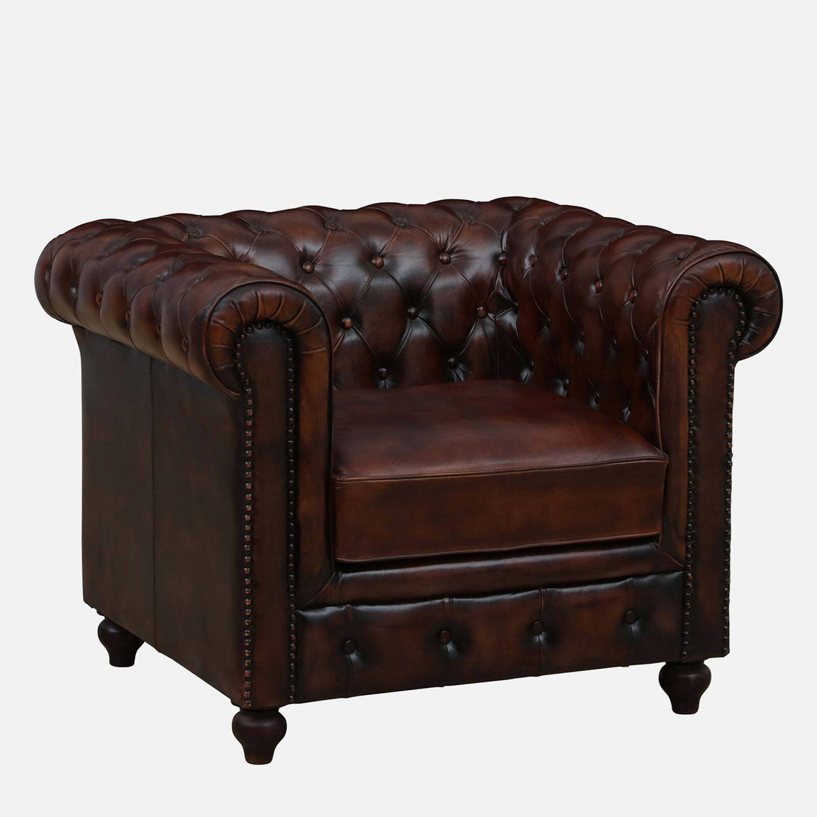 1 Seater Leather Sofa in Brown Finish
