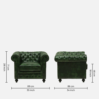 1 Seater Leather Sofa in Green Color - dimensions