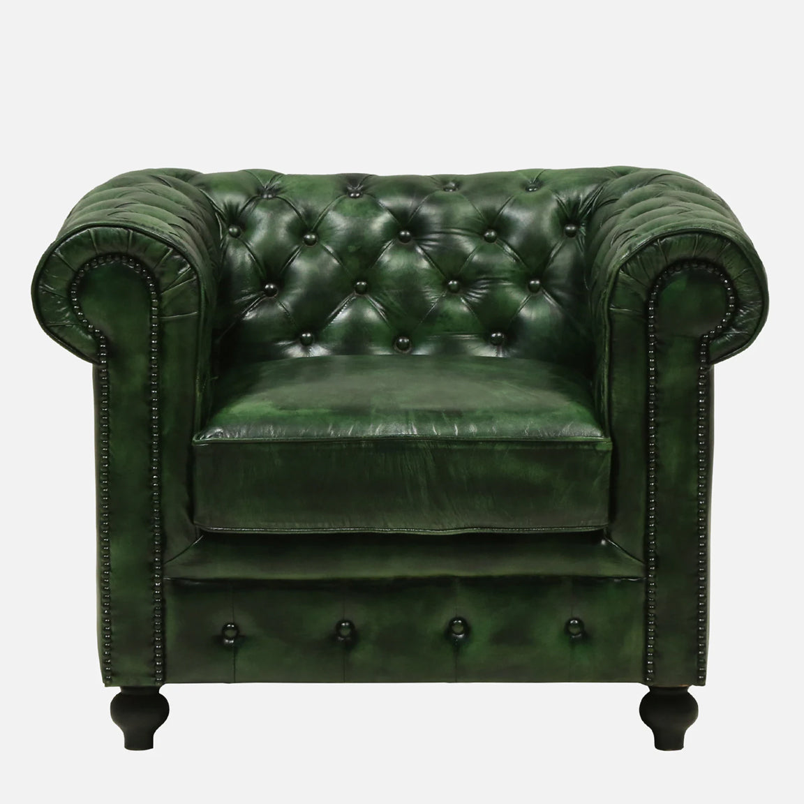 1 Seater Leather Sofa in Green Color - front view