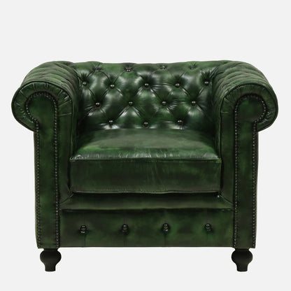 1 Seater Leather Sofa in Green Color - front view