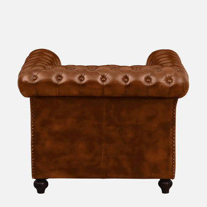 1 Seater Leather Sofa in Tan Finish - back view