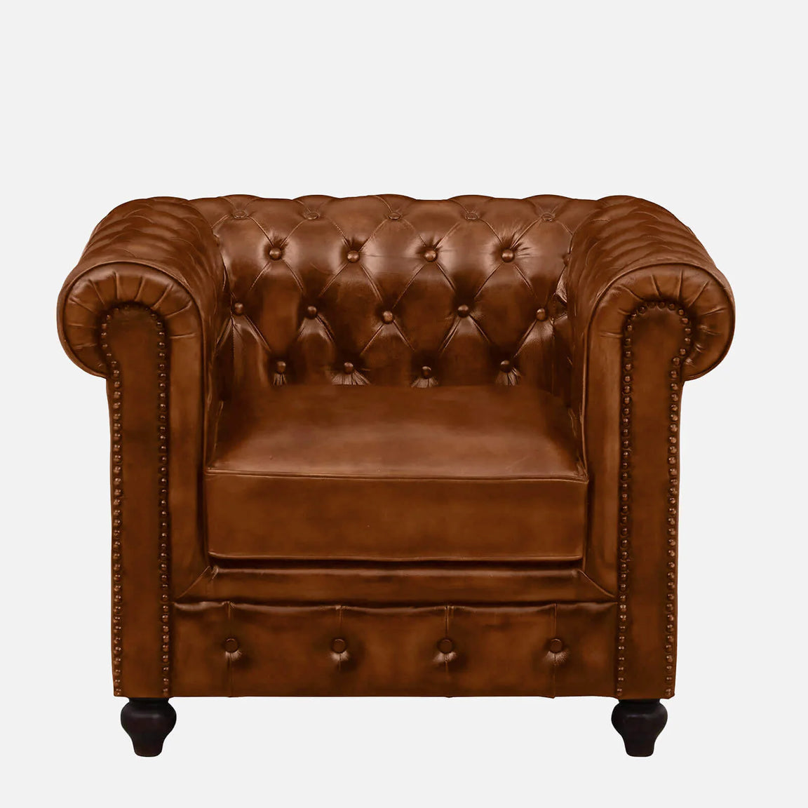 1 Seater Leather Sofa in Tan Finish - front view