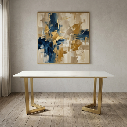 Rectangle Metallic 6 Seater Dining Table with White Porcelain Top