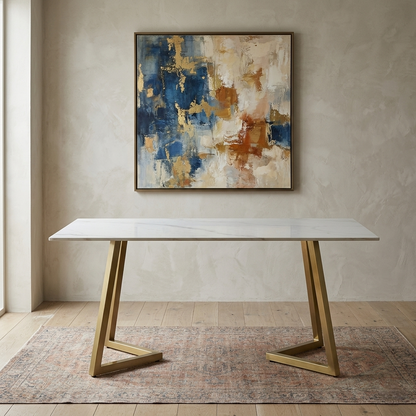 Metallic 6 Seater Dining Table with White Porcelain Top