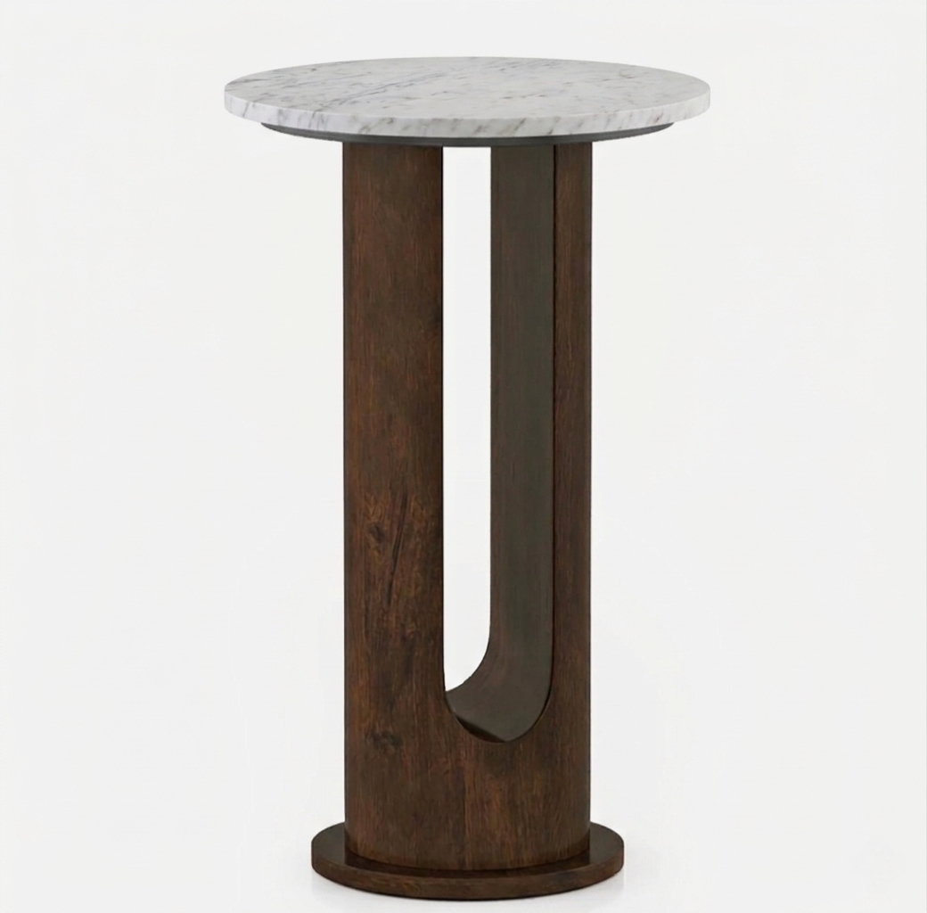 Marble and Mango Wood Round Sidee Table - alternate view 3