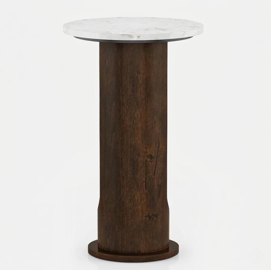 Marble and Mango Wood Round Sidee Table - alternate view 4