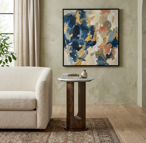Marble and Mango Wood Round Sidee Table
