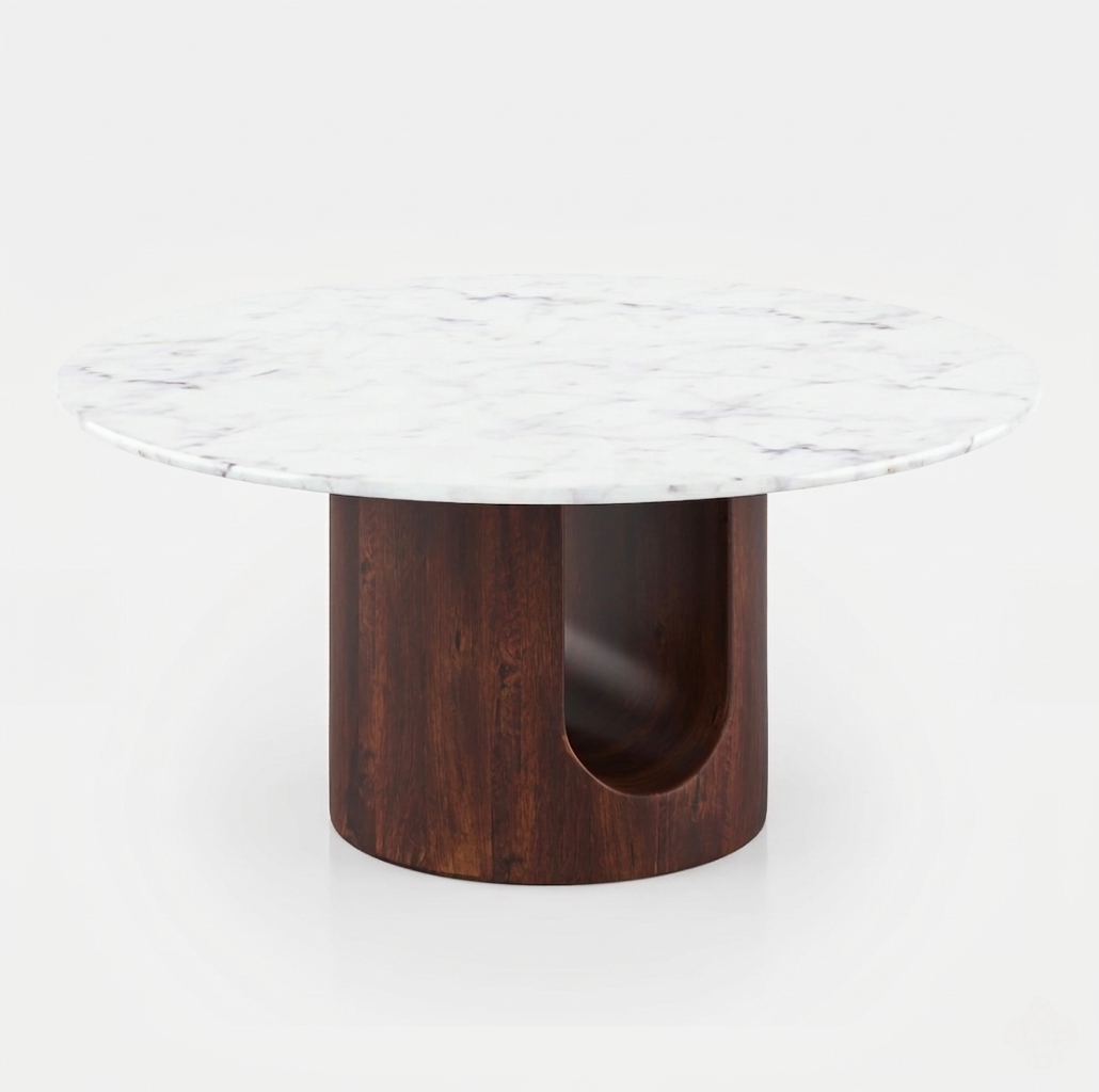Marble and Mango Wood Round Coffee Table - alternate view 2