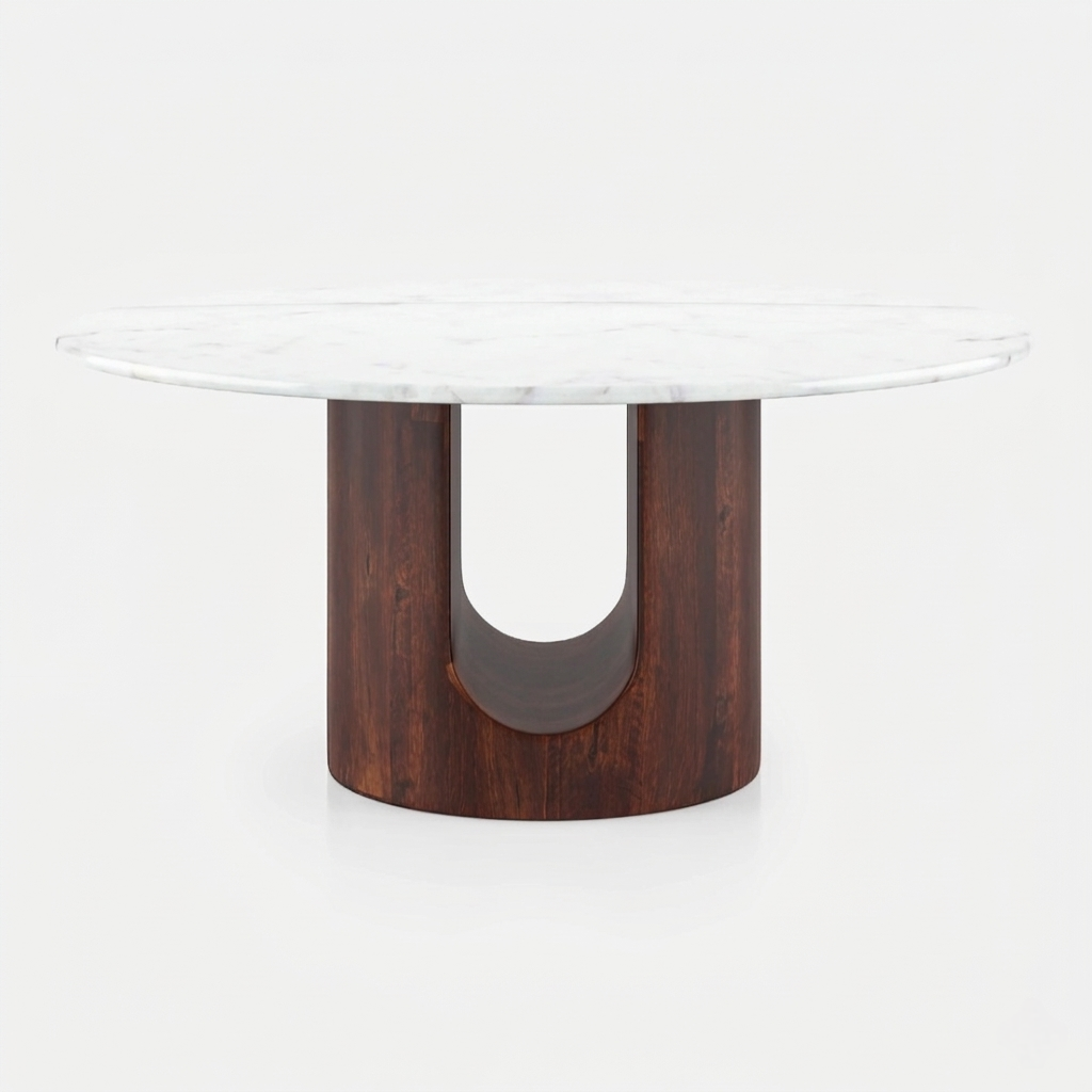 Marble and Mango Wood Round Coffee Table