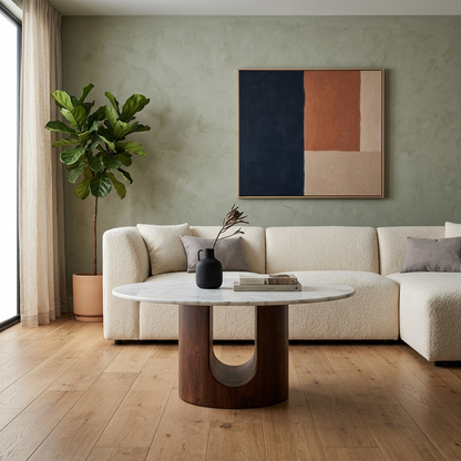 Marble and Mango Wood Round Coffee Table - alternate view 4