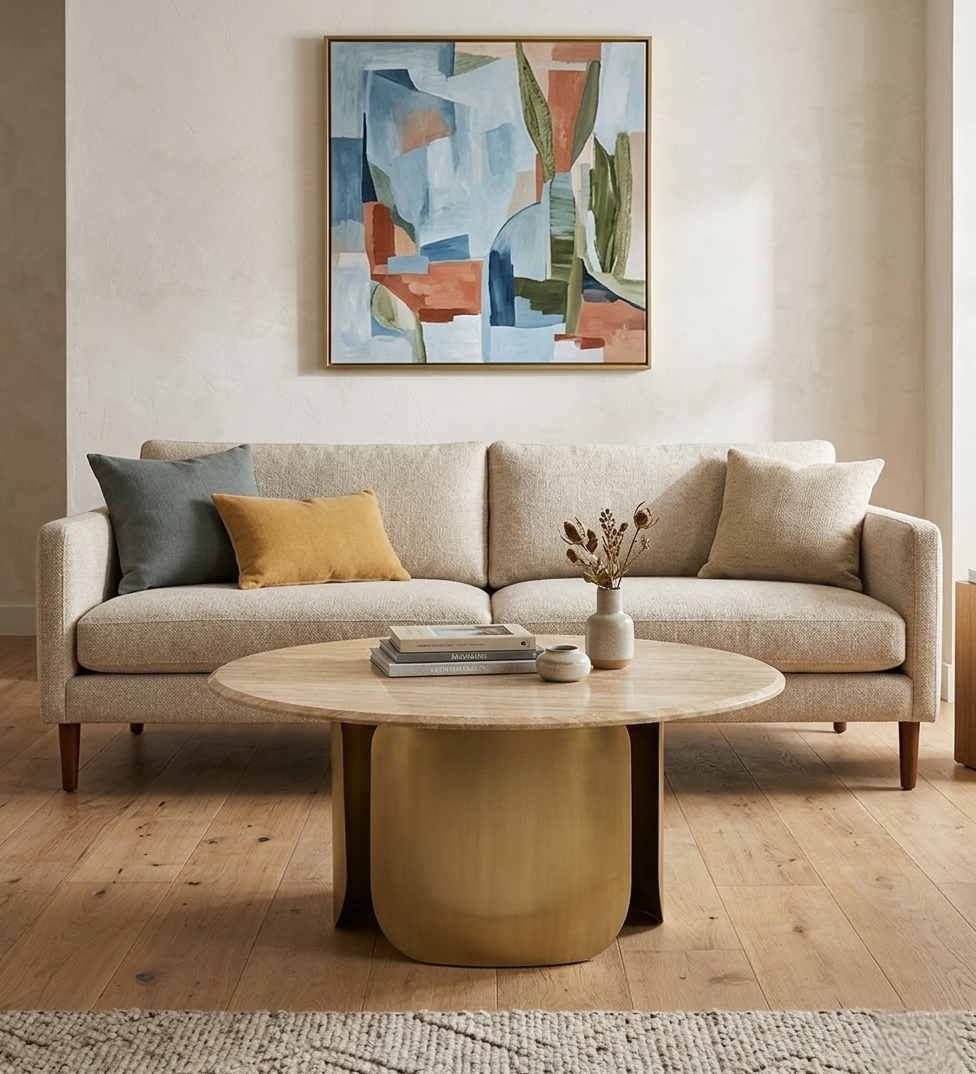 Gem Round Travertine Coffee Table - 6842859311