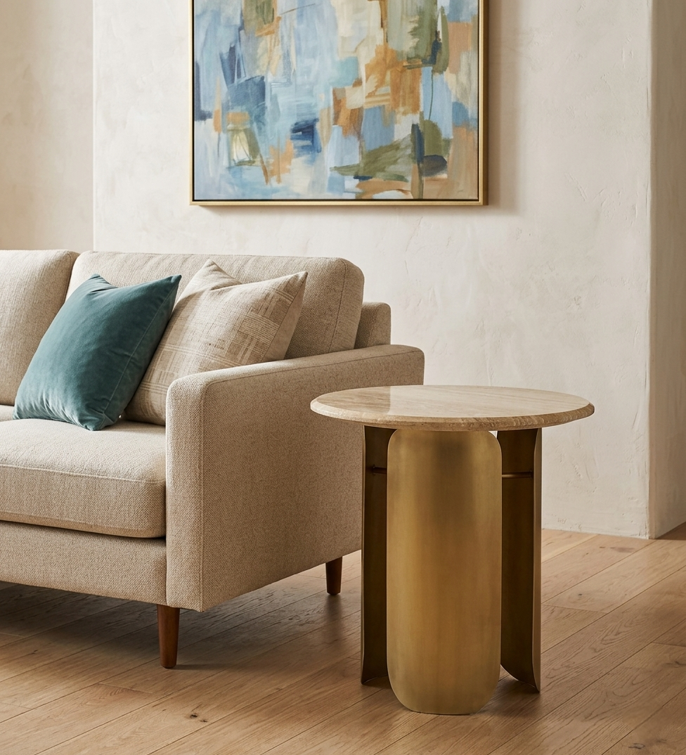 Gem Round Travertine Side Table - 6842944774