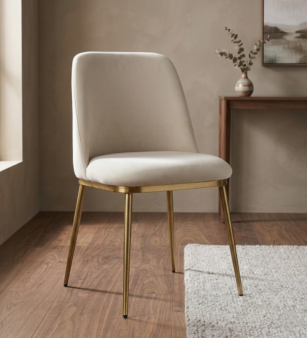 Avila Metal Dining Chair with Off-White Velvet (Set of 2) - 7455978444