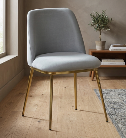 Avila Metal Dining Chair with Grey Velvet (Set of 2) - 7456025303