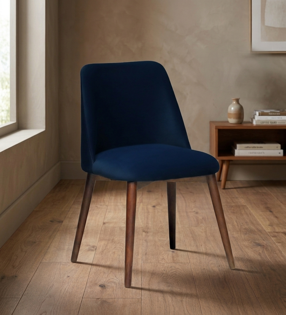 Avila Wooden Dining Chair with Blue Velvet (Set of 2) - 7456168879