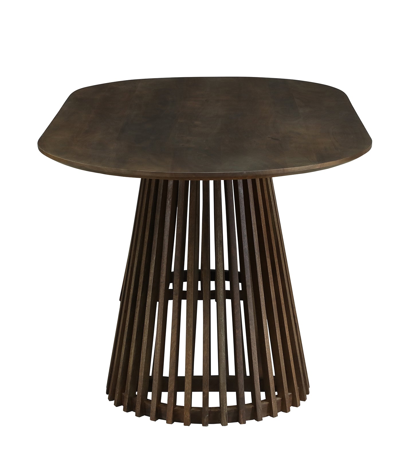 Oval Dining Table with Dark Wood Top and Dual Slatted Pedestal Bases - alternate view 7