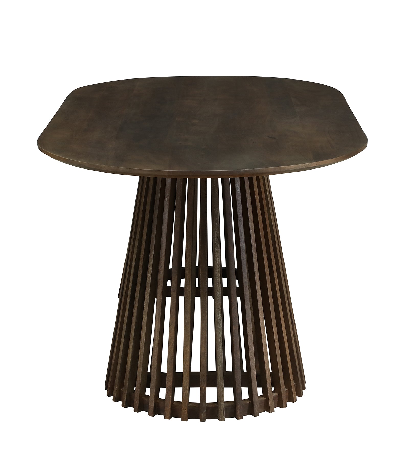 Oval Dining Table with Dark Wood Top and Dual Slatted Pedestal Bases - alternate view 7