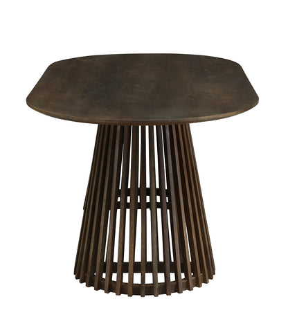 Oval Dining Table with Dark Wood Top and Dual Slatted Pedestal Bases - alternate view 7