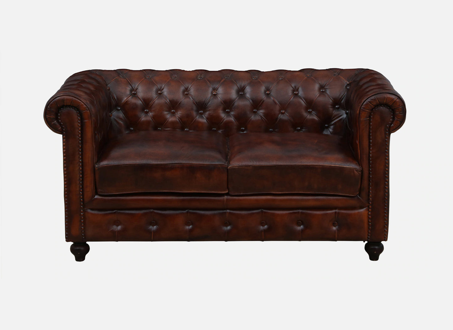 2 Seater Leather Sofa in Brown Finish - front view