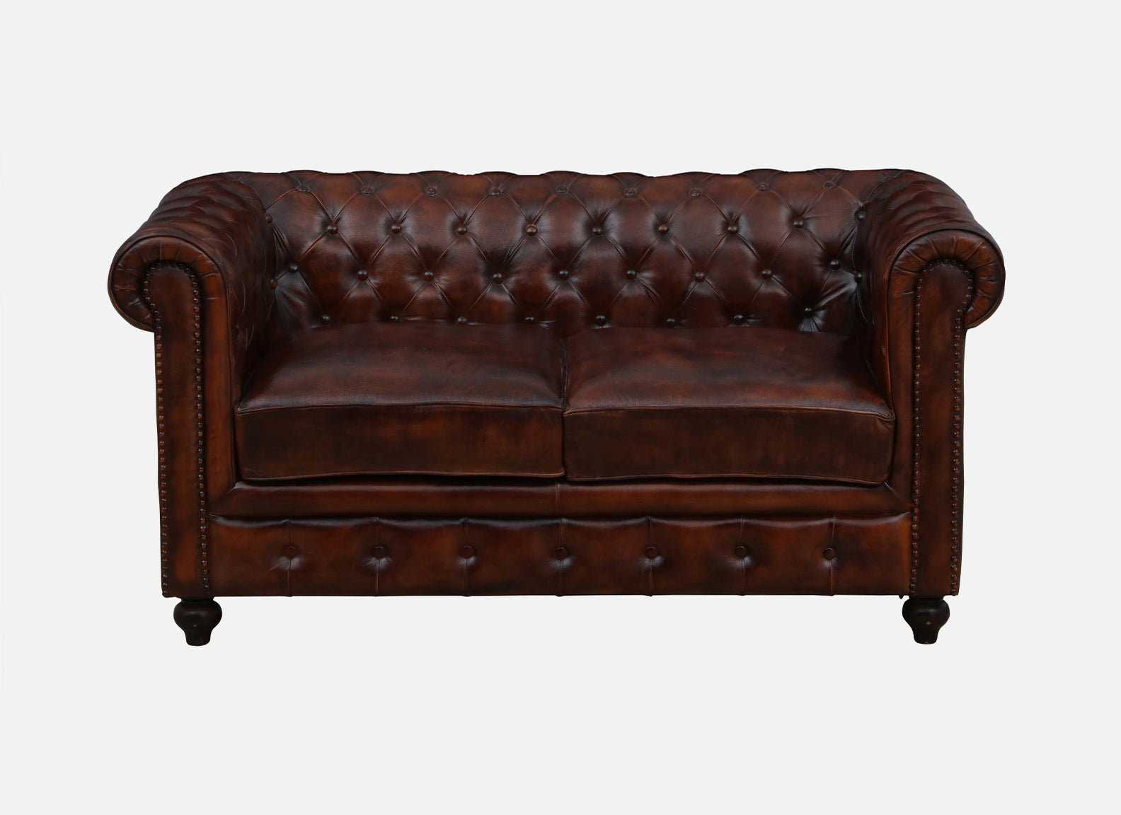 2 Seater Leather Sofa in Brown Finish - front view