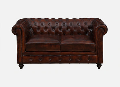 2 Seater Leather Sofa in Brown Finish - front view