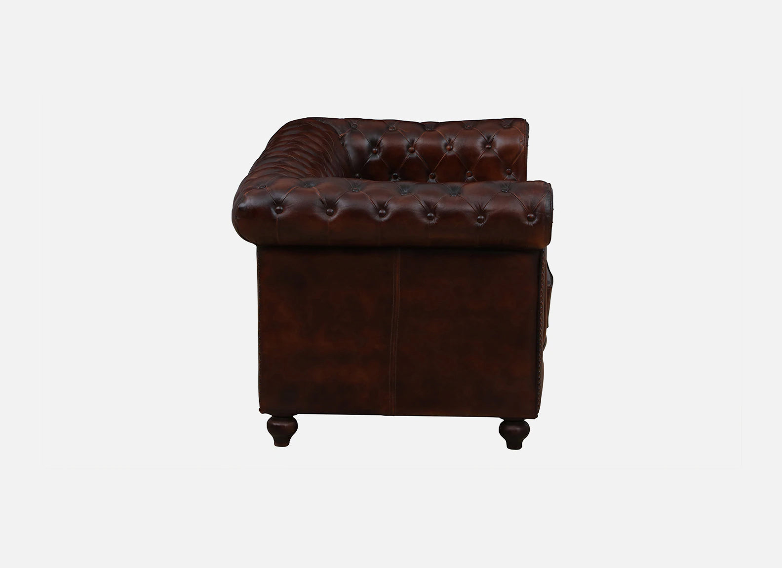 2 Seater Leather Sofa in Brown Finish - side view