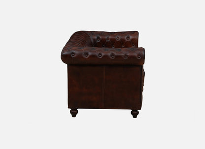 2 Seater Leather Sofa in Brown Finish - side view