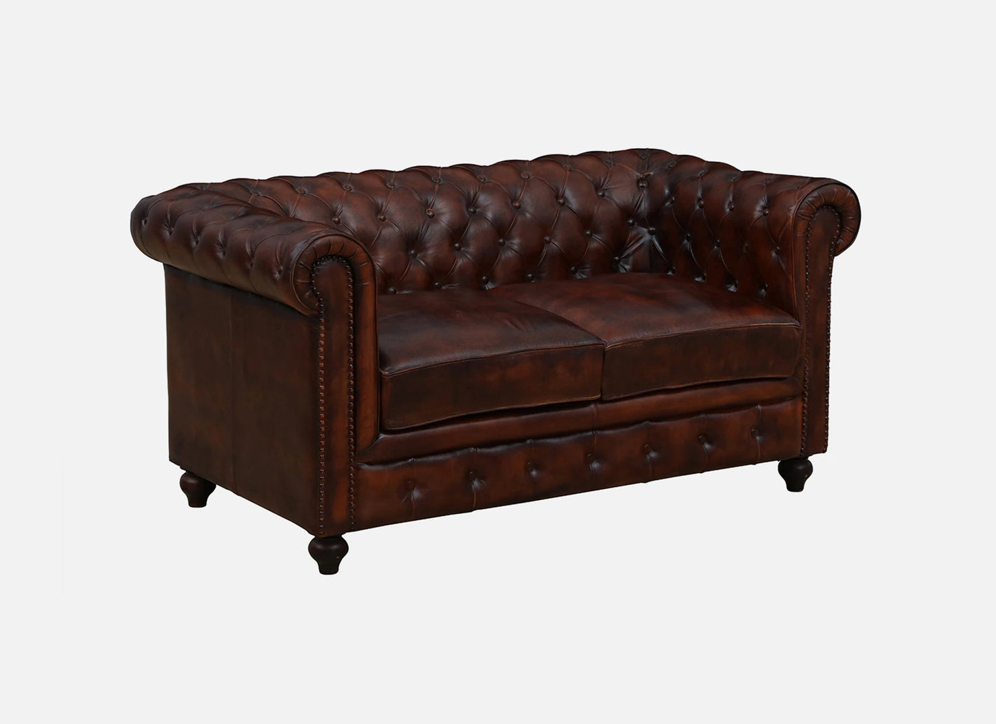 2 Seater Leather Sofa in Brown Finish