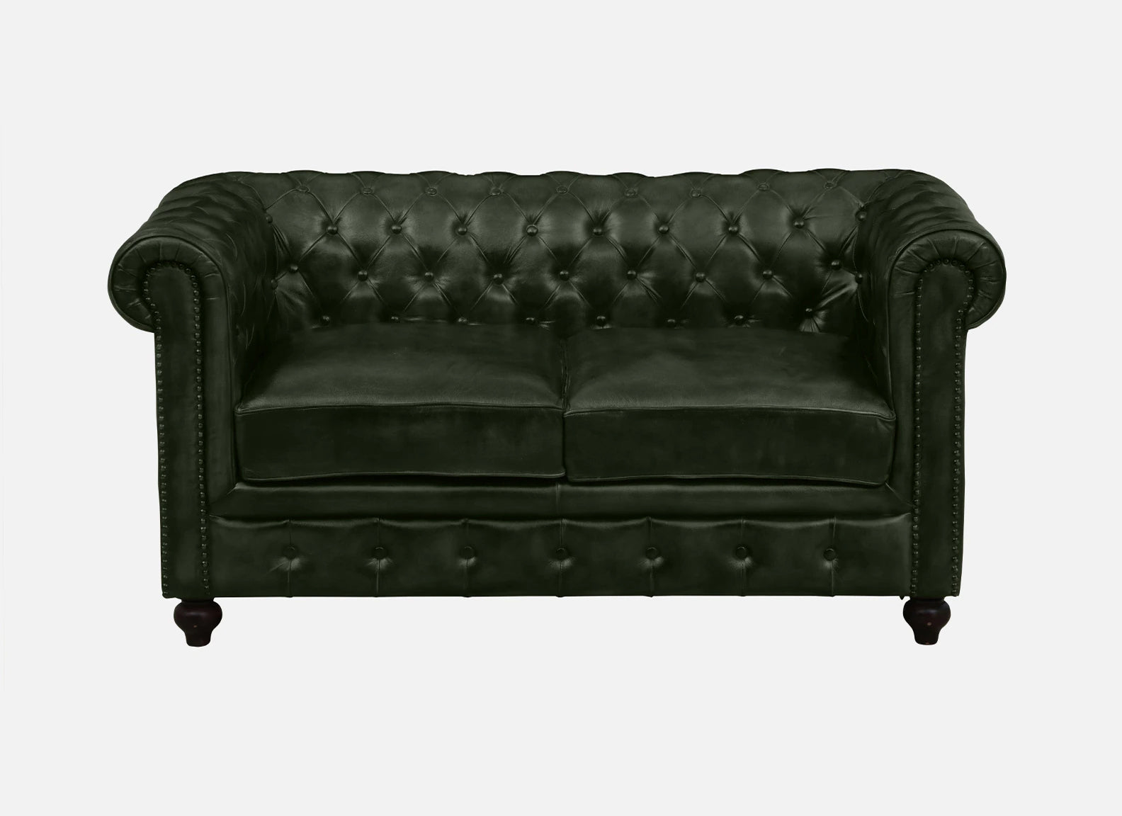 2 Seater Leather Sofa in Green Color - front view