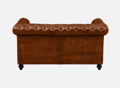 2 Seater Leather Sofa in Tan Finish - back view