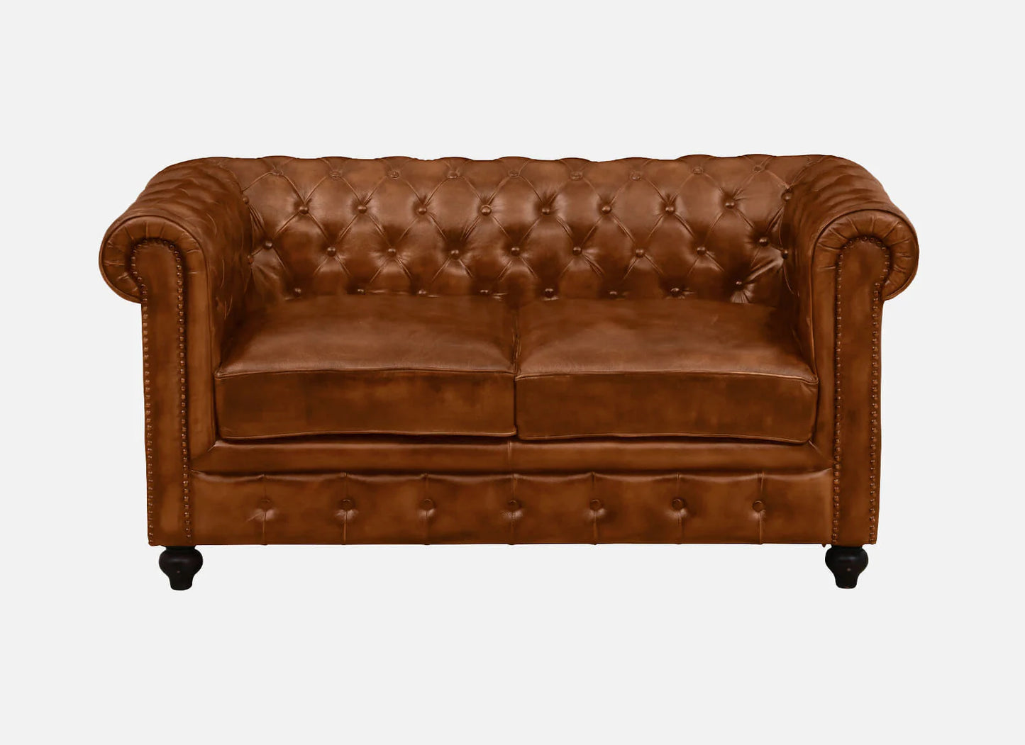 2 Seater Leather Sofa in Tan Finish - front view