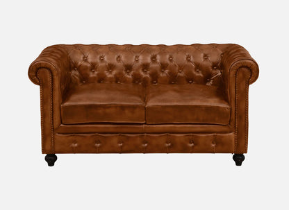 2 Seater Leather Sofa in Tan Finish - front view