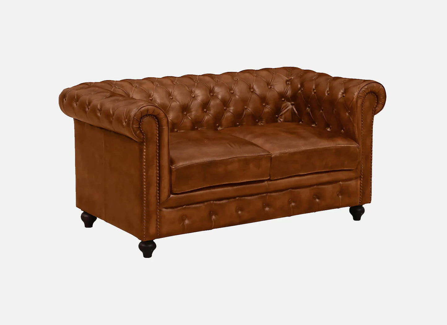2 Seater Leather Sofa in Tan Finish