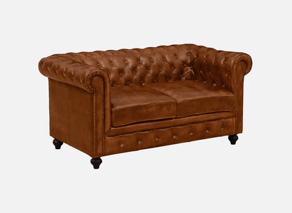 2 Seater Leather Sofa in Tan Finish