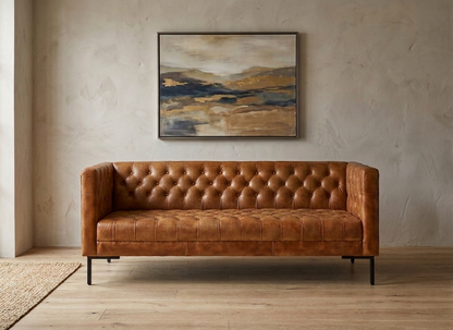 Leather Sofa 3 Seater in Tan Finish - styled room view