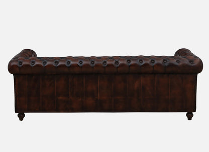 3 Seater Leather Sofa in Brown Finish - back view
