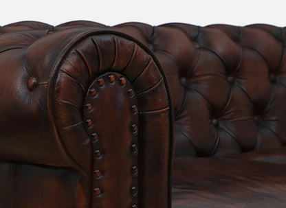 3 Seater Leather Sofa in Brown Finish - close-up detail