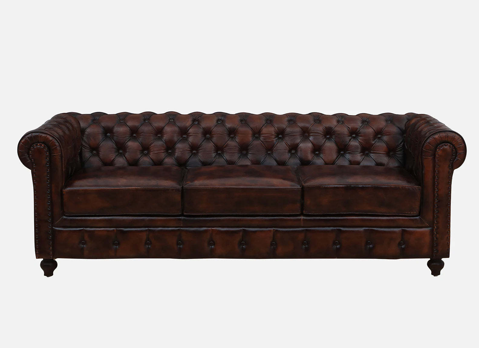 3 Seater Leather Sofa in Brown Finish - front view