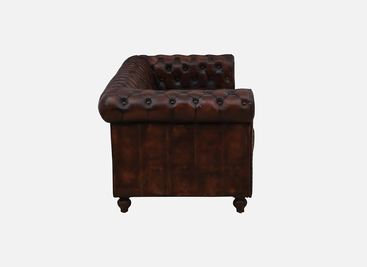 3 Seater Leather Sofa in Brown Finish - side view