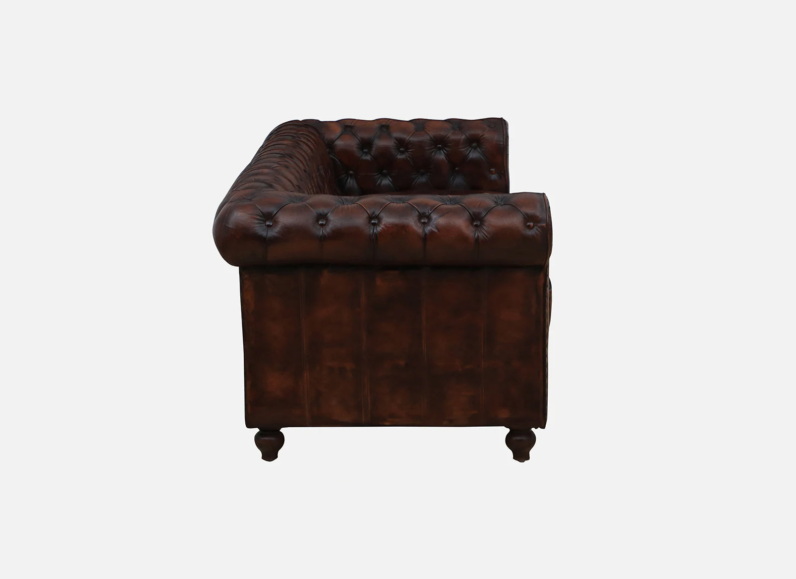 3 Seater Leather Sofa in Brown Finish - side view